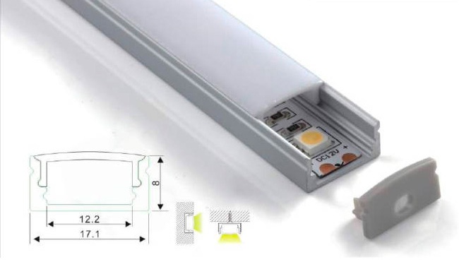 PERFIL DE ALUMINIO DE SUPERFICIE 2M DE LUCES