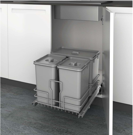 FREE STANDING 3 BINS WASTE UNIT W450 GREY